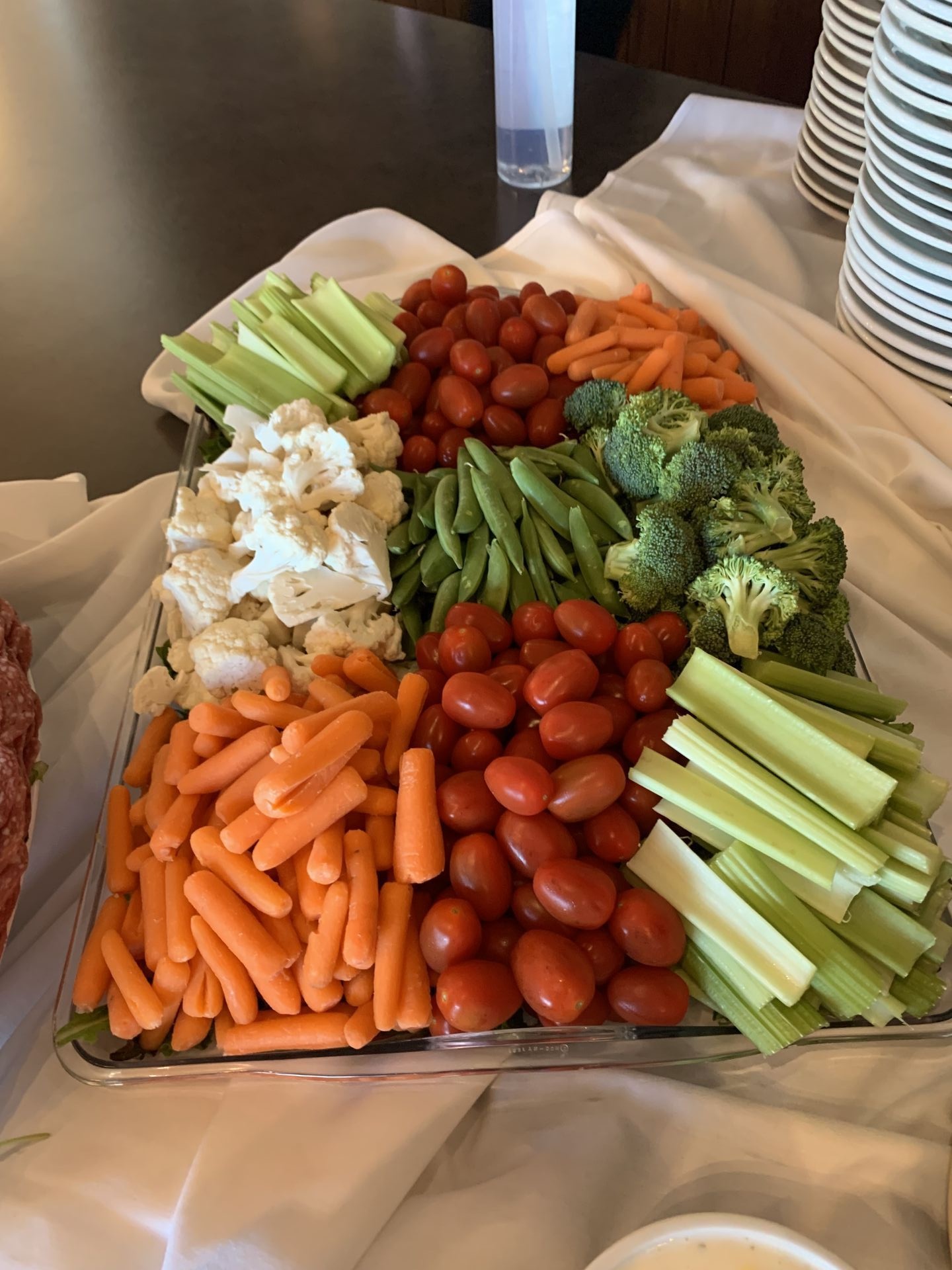Colorful vegetable tray with carrots, celery, broccoli